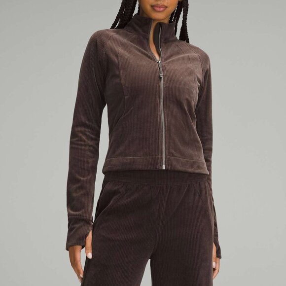 Lululemon Scuba Track Jacket Velvet Cord Espresso Brown W3HN5S Size 12 - Picture 1 of 16